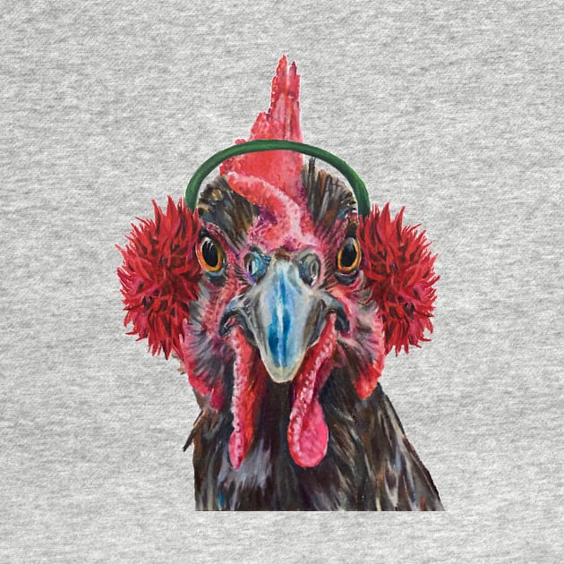 Grey, holiday chicken with earmuffs by jenesaiscluck